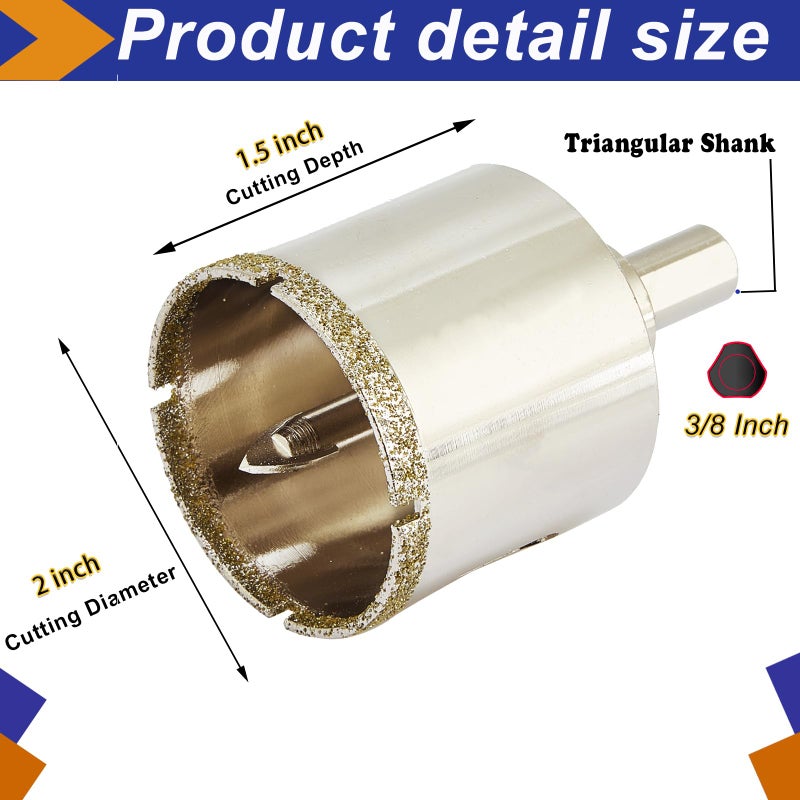 DaduoRi 2 Inch (50mm) Diamond Hole Saw with Pilot Bit  50mm Tile Hole Saw with Center Drill Bit for Marble  Granite  Ceramics Porcelain Tiles  Glass  1-1/2"" Depth of Cut for Thick Countertops - Image 3
